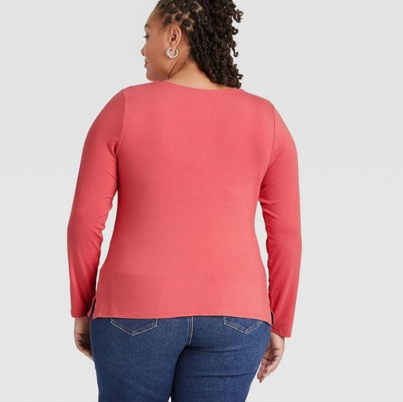 Women's Long Sleeve Ruched Knit Top Ava & Viv Coral size 2X - Picture 3 of 12